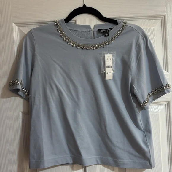 NWT J. Crew Heavy Jersey TShirt with Rhinestones Embellished XS Blue - Picture 2 of 6